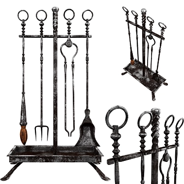 Antique Gothic Fireplace Set 3D model image 1 