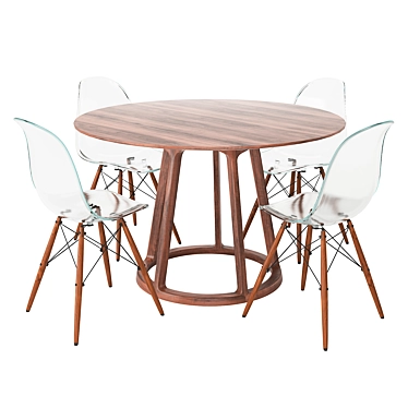 Round Walnut Dining Table Suit 3D model image 1 