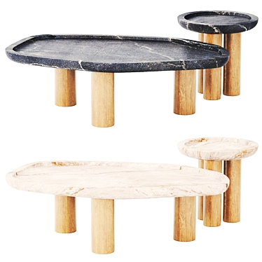  Natural Stone and Wood Table 3D model image 1 