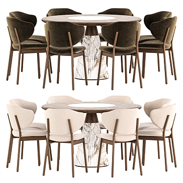 Contemporary Dining Set with Round Marble Table 3D model image 1 