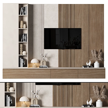 High-Quality Modern TV Wall 3D model image 1 