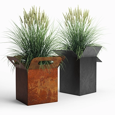 Modern Cubed Planter Set 3D model image 1 