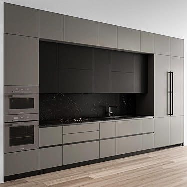 Contemporary Gray Black Kitchen Set 3D model image 1 