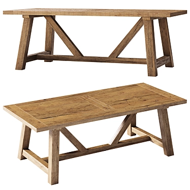 Russian Oak Trestle Dining Table 3D model image 1 