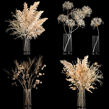 Luxury White Dry Flower Bouquets 3D model image 1 