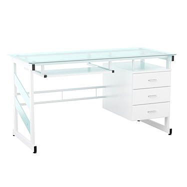 White Glass Top Computer Desk 3D model image 1 