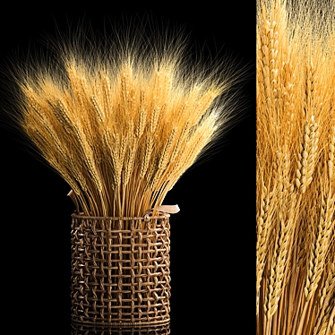 Eco Wheat Spikelet Basket Bouquet 3D model image 1 