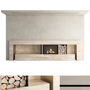 Romotop Wood-Burning Fireplace Wall Set 3D model image 1 