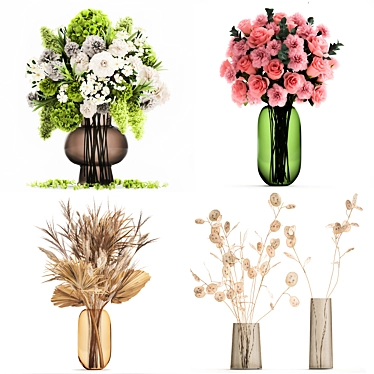 Dried Flower Bouquet Set in Glass Vases, 288 3D model image 1 