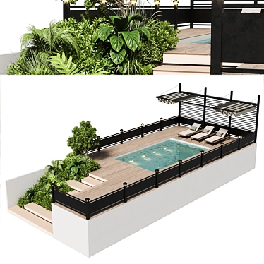 Poolside Pergola Roof Garden Design 3D model image 1 