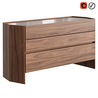 Hexagonal Walnut Veneer 3-Drawer Dresser 3D model image 1 