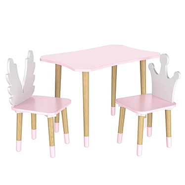 Dimdom Kids 3-Piece Children's Table and Chairs Set 3D model image 1 