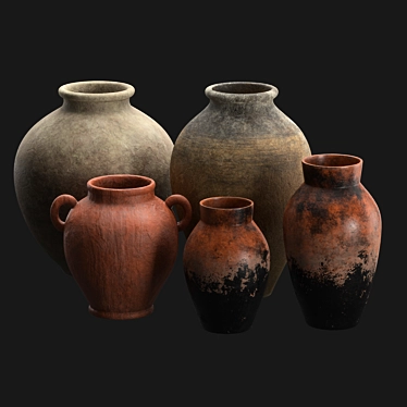 Handcrafted Clay Vases Collection 3D model image 1 