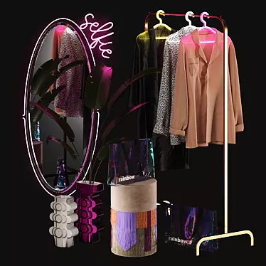 LED Clothes Hanger & Pouf Set 3D model image 1 