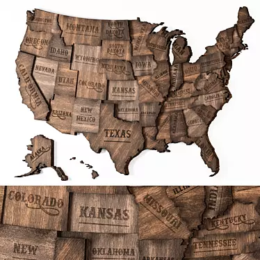 Vintage Wooden USA Wall Map 3D model image 1 