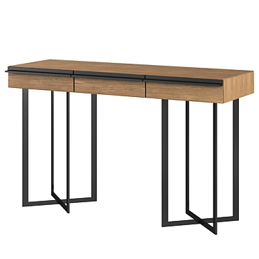 Walnut Canaletto Console, Metal Legs 3D model image 1 