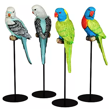 Colorful Parrot Figurine Set 3D model image 1 