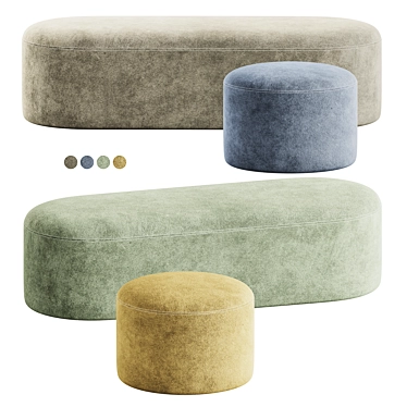 Luxury Velvet Bench & Pouf 3D model image 1 