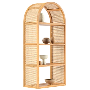 Natural Rattan Tall Shelving Unit 3D model image 1 