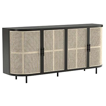 Black Rattan Sideboard, 180 cm 3D model image 1 