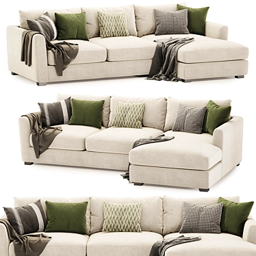 Light Color 3-Seater Chaise Sofa 3D model image 1 