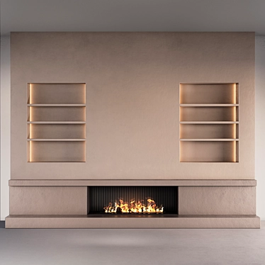 Plastered Wall and Fireplace Combo 3D model image 1 