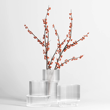 H&M Glass Vases & Red Berry Branch 3D model image 1 