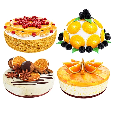 Citrus Cake Collection: 4 Varieties 3D model image 1 