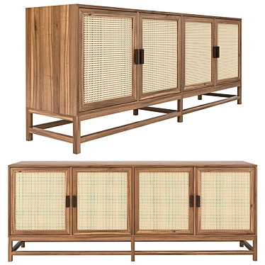 Indonesian Light Wood Rattan Sideboard 3D model image 1 