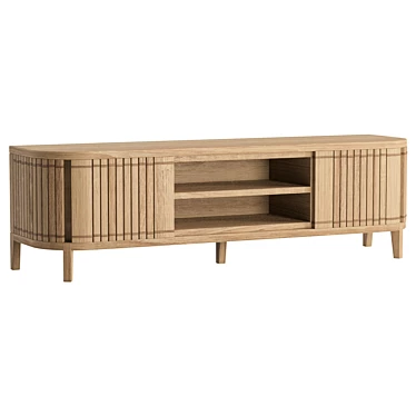 European Oak Media Cabinet 160cm 3D model image 1 