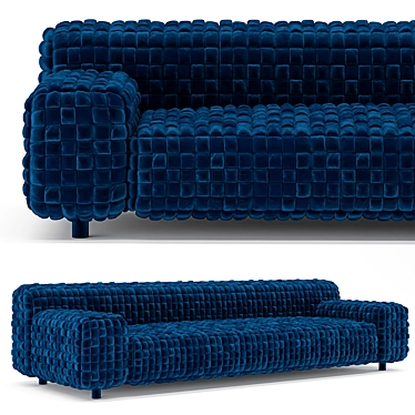 Handcrafted Blue Velvet Sofa 3D model image 1 