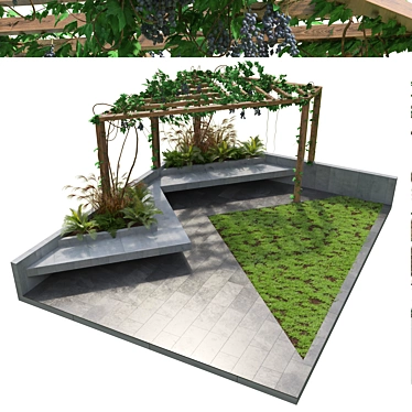 Pergola Backyard with Crape Vine 3D model image 1 