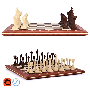 Handmade Chess Board, Wood Textures 3D model image 1 