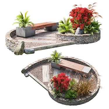 Spiral Garden Bench with Planter 3D model image 1 