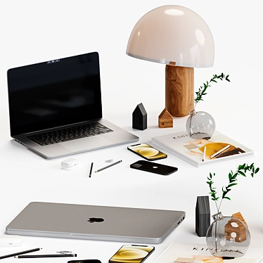 Workspace Decor Set: Apple, Kinfolk, Lamp 3D model image 1 