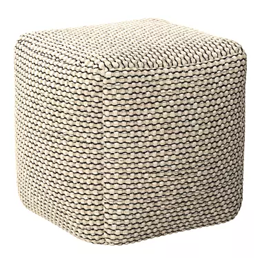 Handcrafted Beige/Black Wool Pouf 3D model image 1 