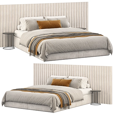 Modern Striped Headboard Bed 3D Model 3D model image 1 