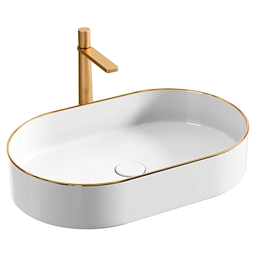 Elegant Gold-Edged Washbasin Vessel 3D model image 1 