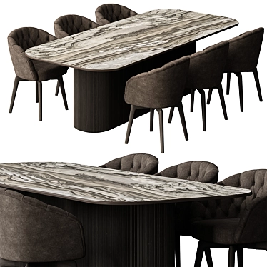 Stone Brown Dining Table Set 3D model image 1 