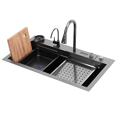 Black Stainless Steel Waterfall Kitchen Sink 3D model image 1 