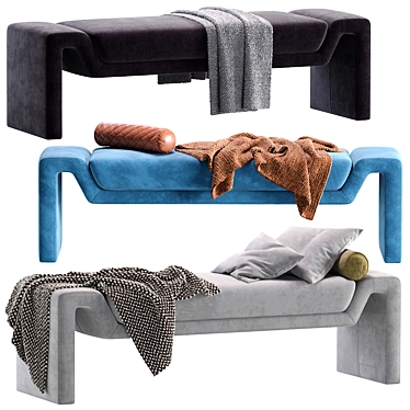 CB2 Anthracite Velvet Bench, Modern 3D model image 1 