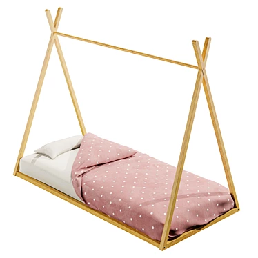Tipi Style Solid Wood Bed 3D model image 1 