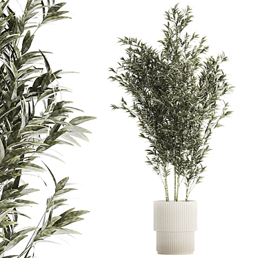 Elegant Bamboo Bush in White Floral Pot. Collection 1272 3D model image 1 