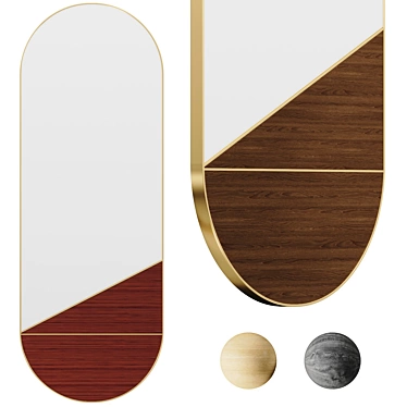 Sleek Wood Inlay Oval Mirror 3D model image 1 