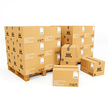 Cardboard Box and Pallet Set 3D model image 1 