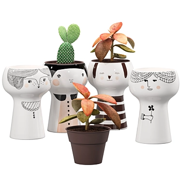 Plant Inspired Ceramic Pots Collection 3D model image 1 