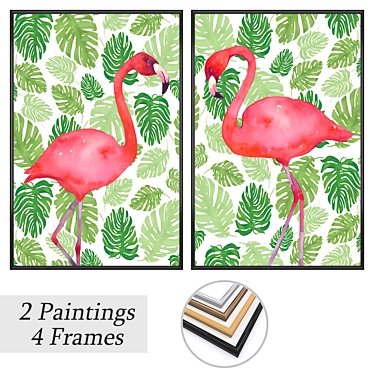 Modern Art Prints Set with Frames 3D model image 1 