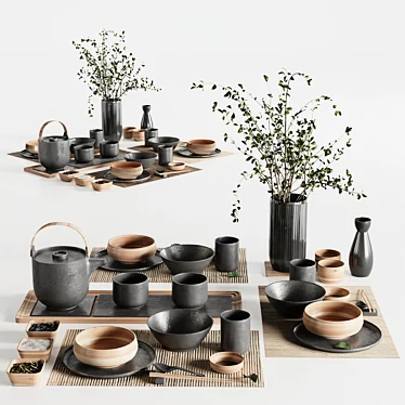 Elegant Japanese Tableware Set 20 3D model image 1 