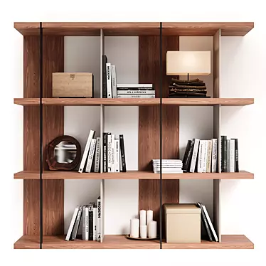 Walnut & Black Steel Shelf 3D model image 1 