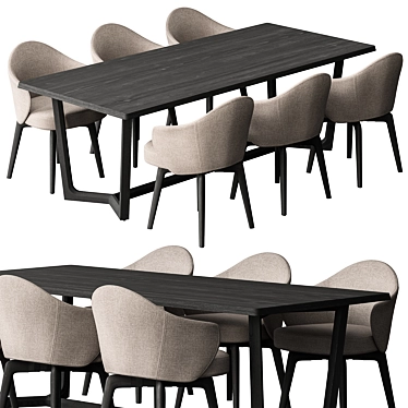 Black Cream Dining Table Set 3D model image 1 